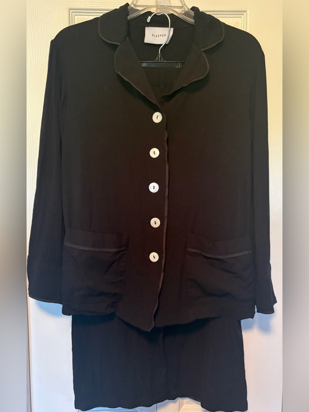 SLEEPER Black “Party Pajama” Set - Mother of Pearl Buttons Size XS